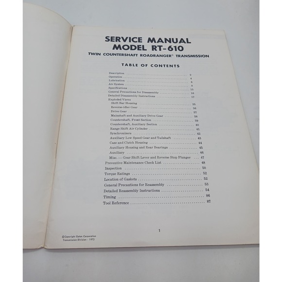Eaton Truck Components Fuller Models RT 610 Series Service Manual Transmissions - Picture 2 of 7